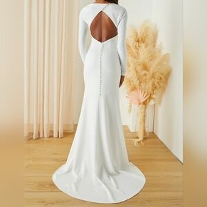Lulus Eloquent Endearment White Long Sleeve Backless Maxi Dress Wedding Gown